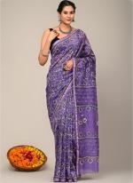 Chanderi Silk Purple Festival Wear Block Printed Saree